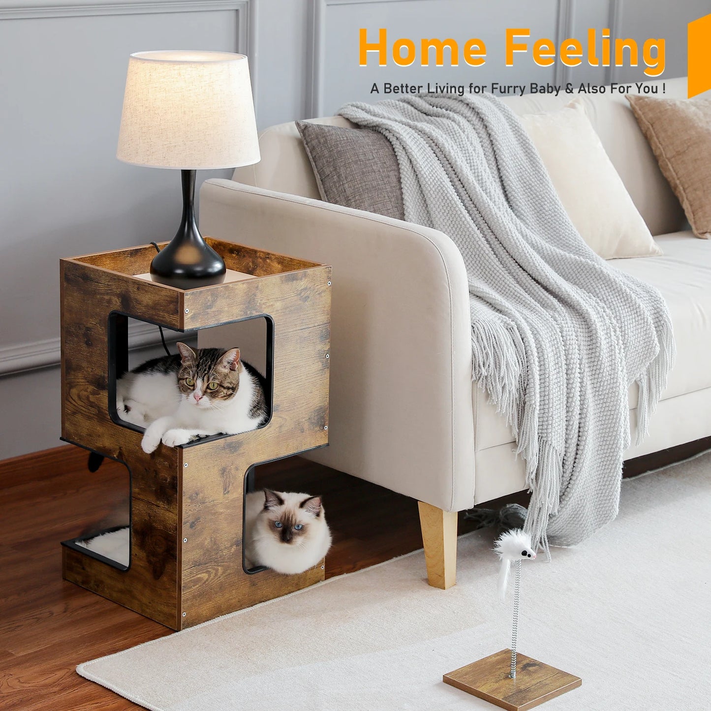 PAWZ Road Wood Cat Condo House With Scratching Pad Included