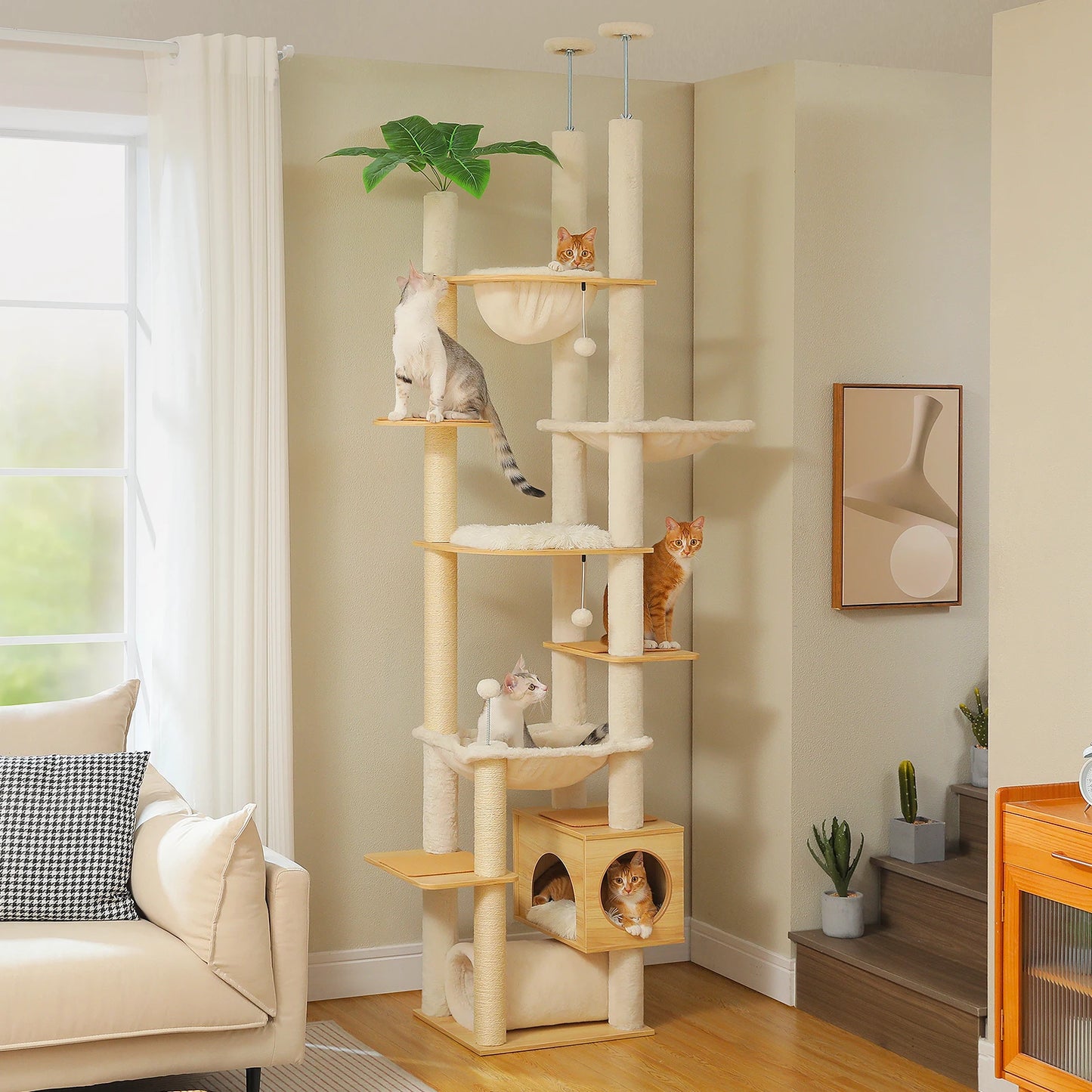 PAWZ Road Height Adjustable Cat Tree With Hammock Sisal Posts
