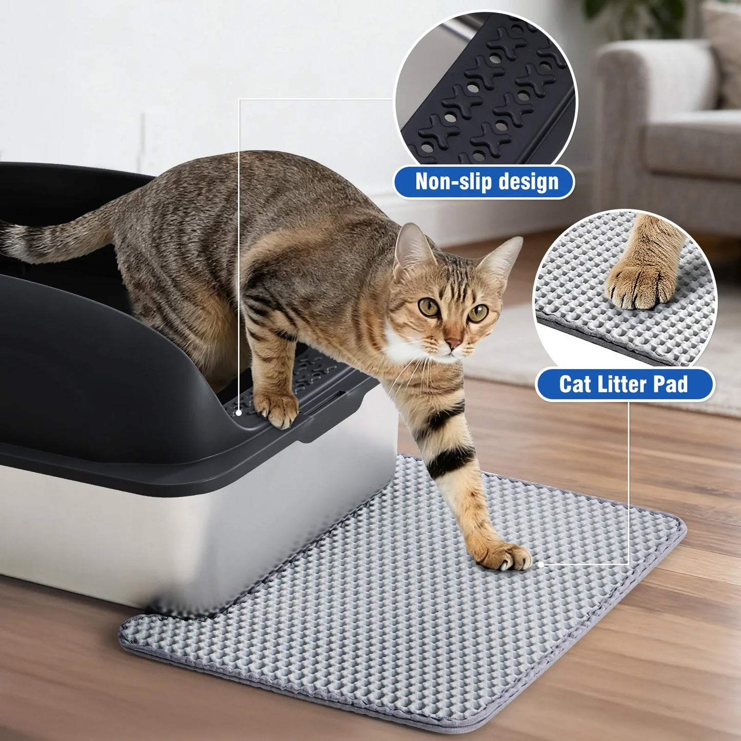 Stainless Steel Cat Litter Box With Lid Anti Leakage Mat