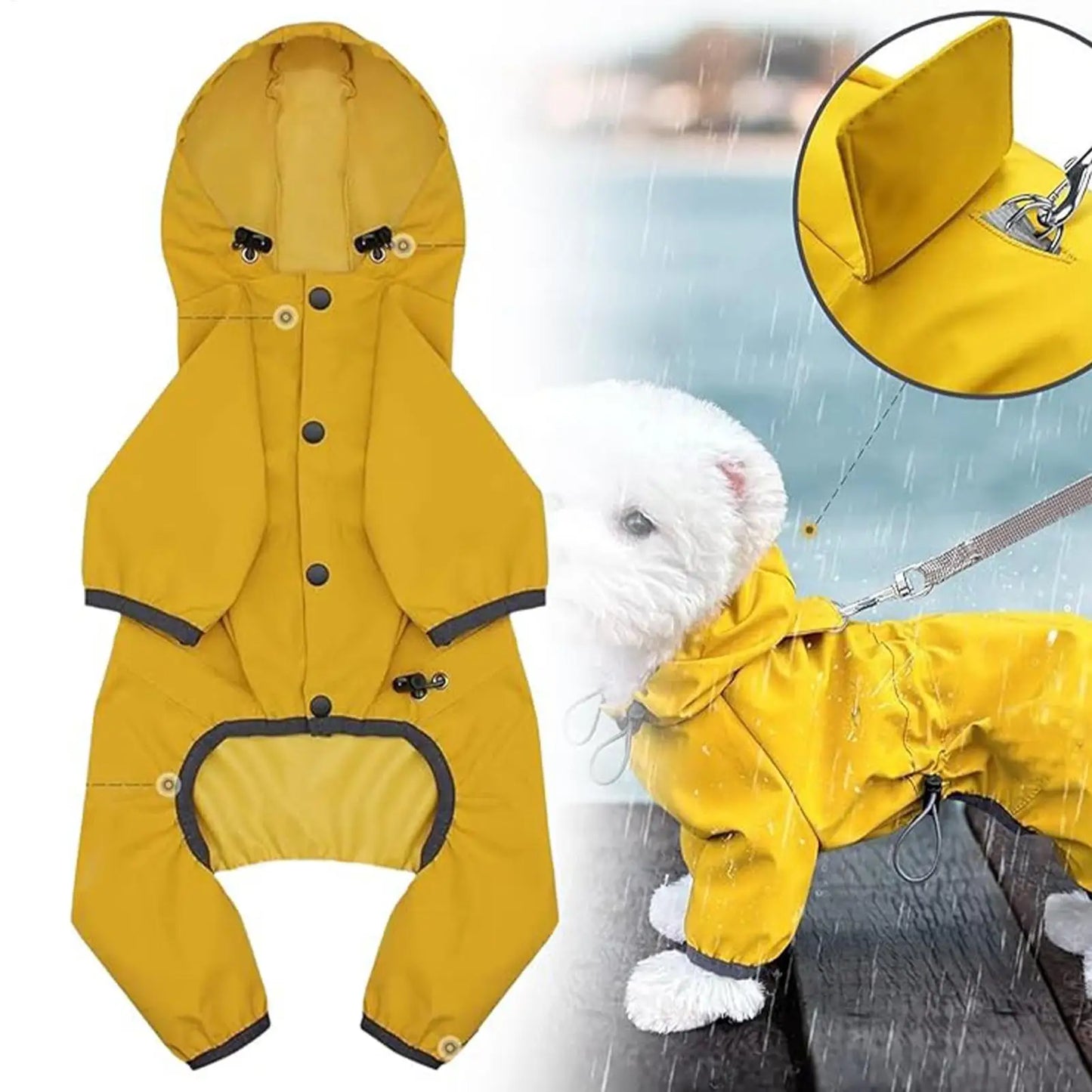Waterproof Dog Raincoat High Visibility Adjustable Jacket for Pets