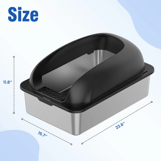 Stainless Steel Cat Litter Box With Lid Anti Leakage Mat
