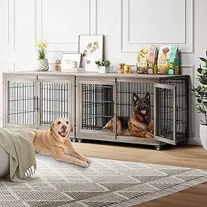 Engineered Wood Dog Crate Furniture With Cushion Set Of 2