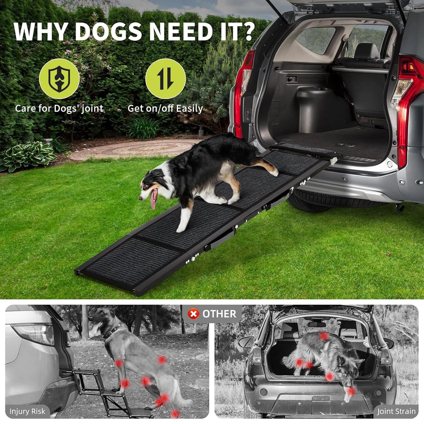 HiMISSD Upgraded Folding Dog Ramp For Cars Non Slip 250LBS