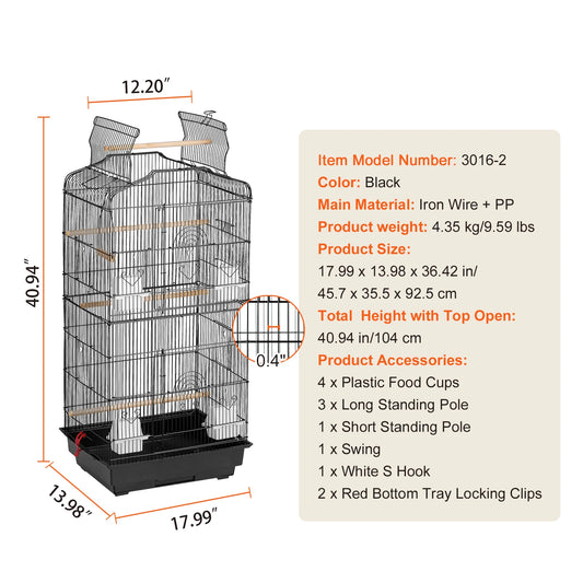 Open Top Hanging Parrot Cage – Travel-Friendly Bird Cage