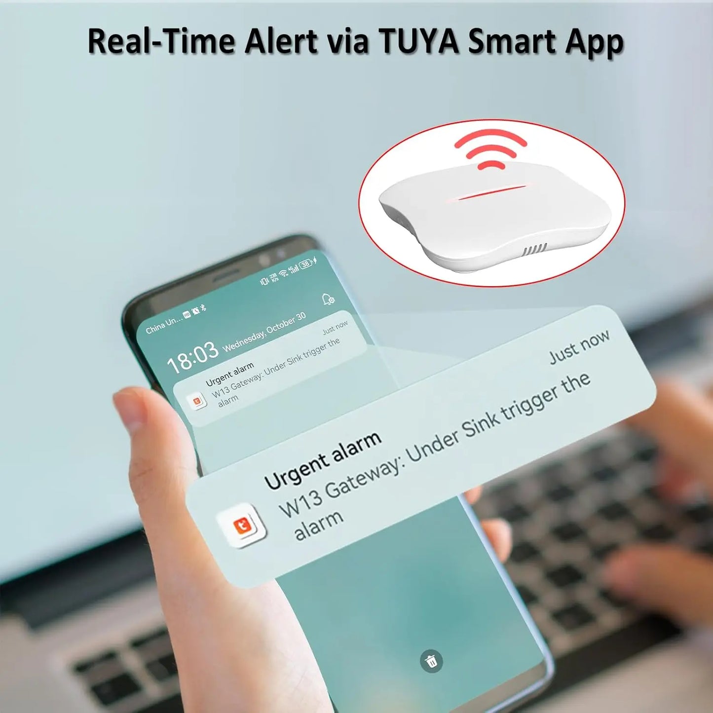 Smart WiFi Water Leak Detector With App Alerts