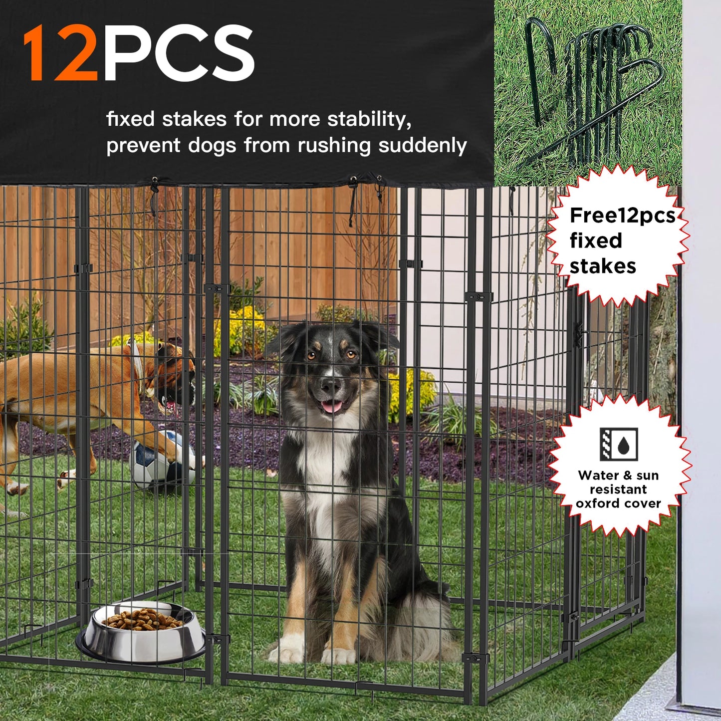 Outdoor Dog Kennel With Waterproof Cover And Welded Wire Frame