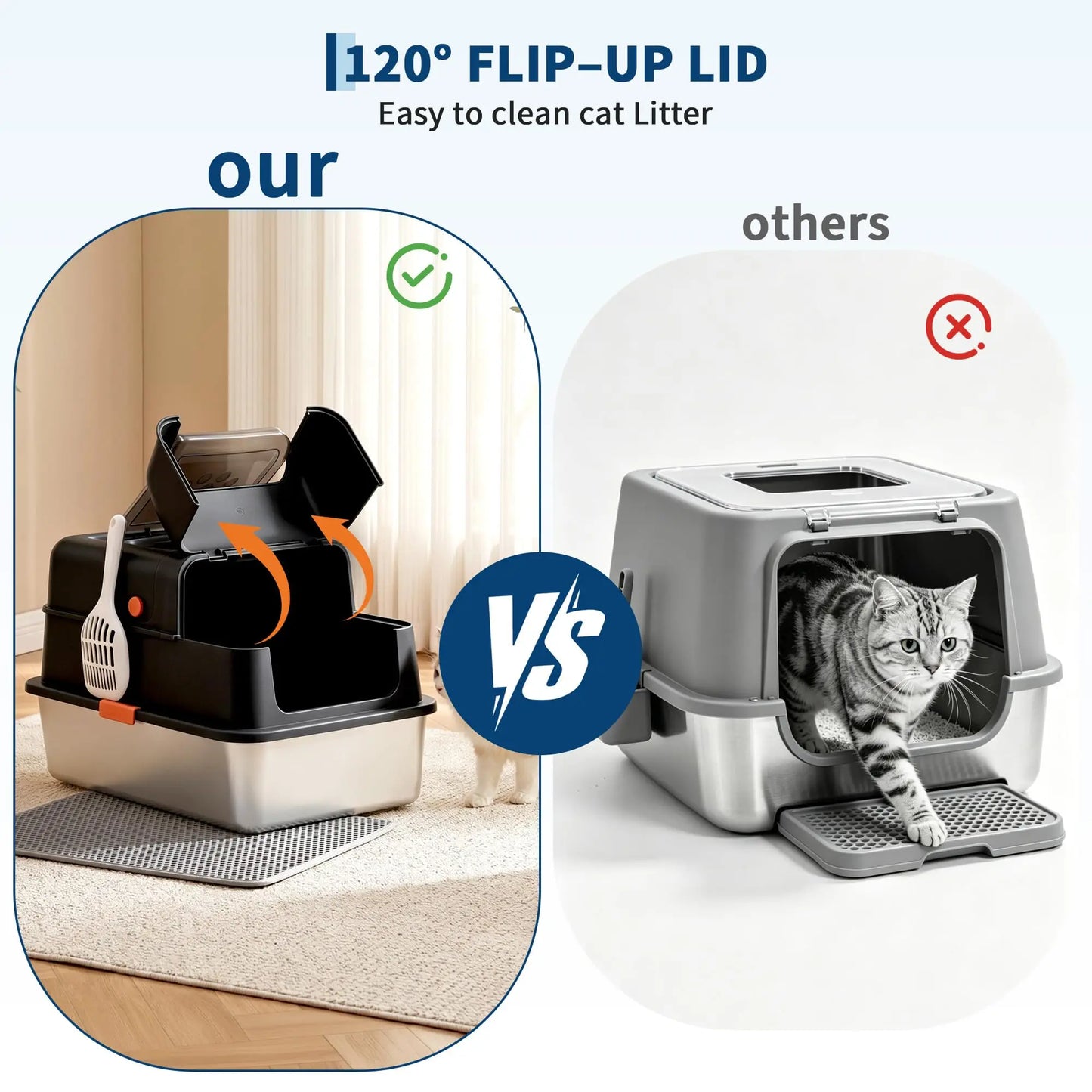 Studyset Enclosed Stainless Steel Cats Litter Box With Front Entry And Scoop