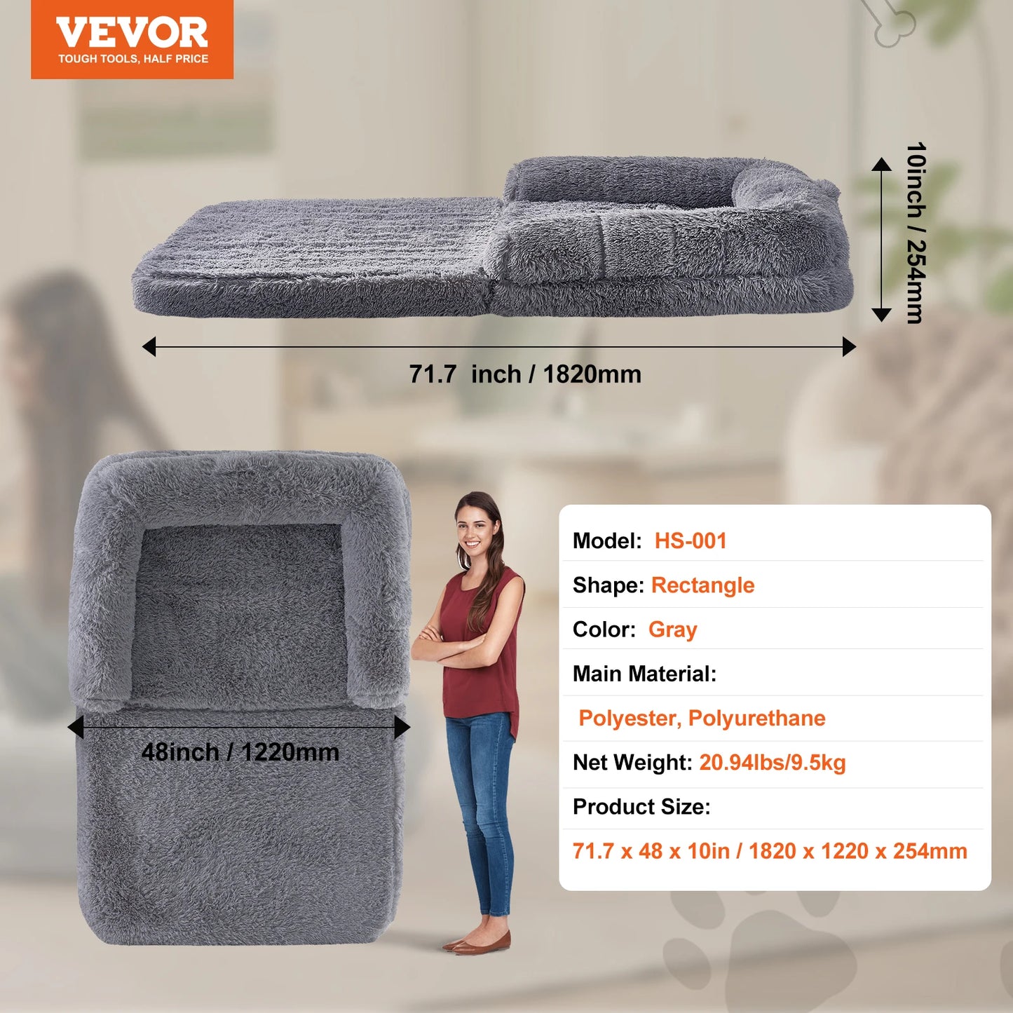 SucceBuy Orthopedic Human Dog Bed With Washable Fur Cover