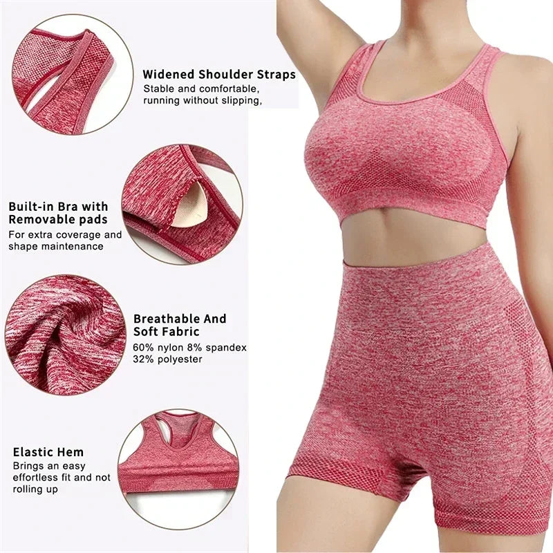 Seamless Yoga Set for Women Breathable Quick Dry Sports Bra and Shorts