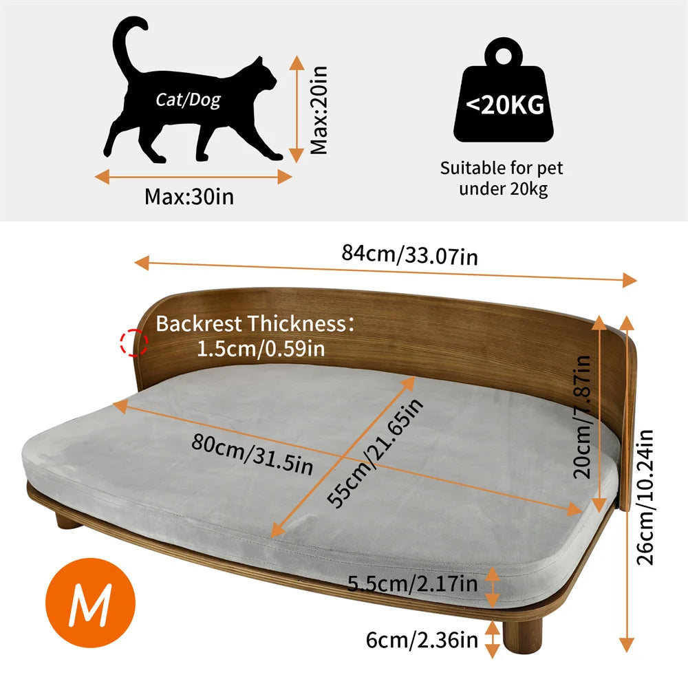 Unique Elevated Pet Sofa Wood Small Dog Couch Bed with Cushion for Puppy Kitty