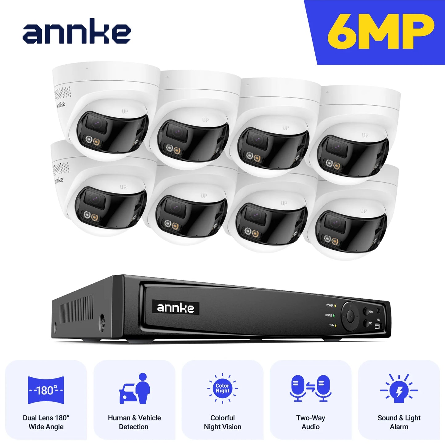 ANNKE 4K Security Camera System With 180 Panoramic Dual Lens NVR