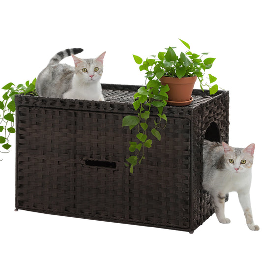 PAWZ Road Handwoven Rattan Cat Litter Box Enclosure With Door