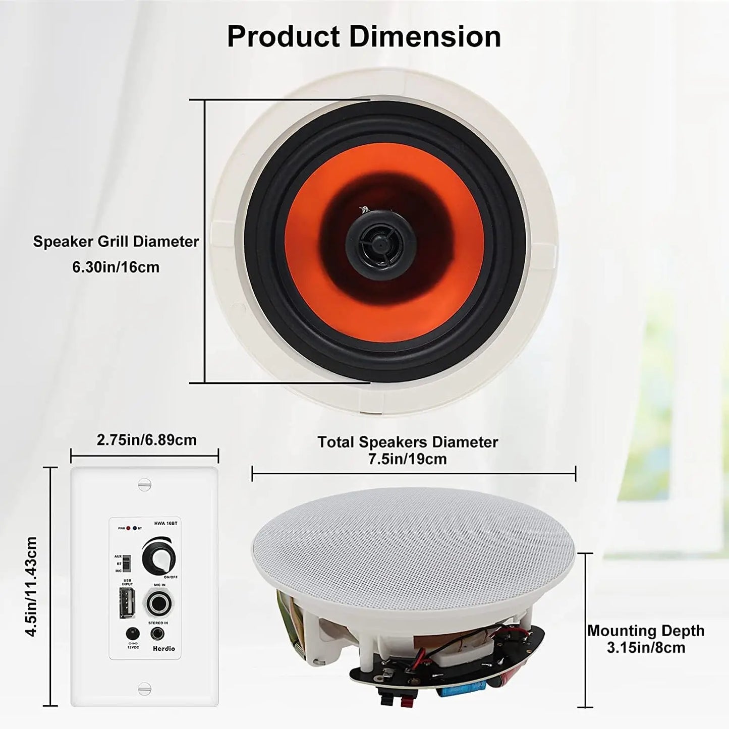 Herdio Bluetooth In Wall Ceiling Speakers With Amplifier Receiver