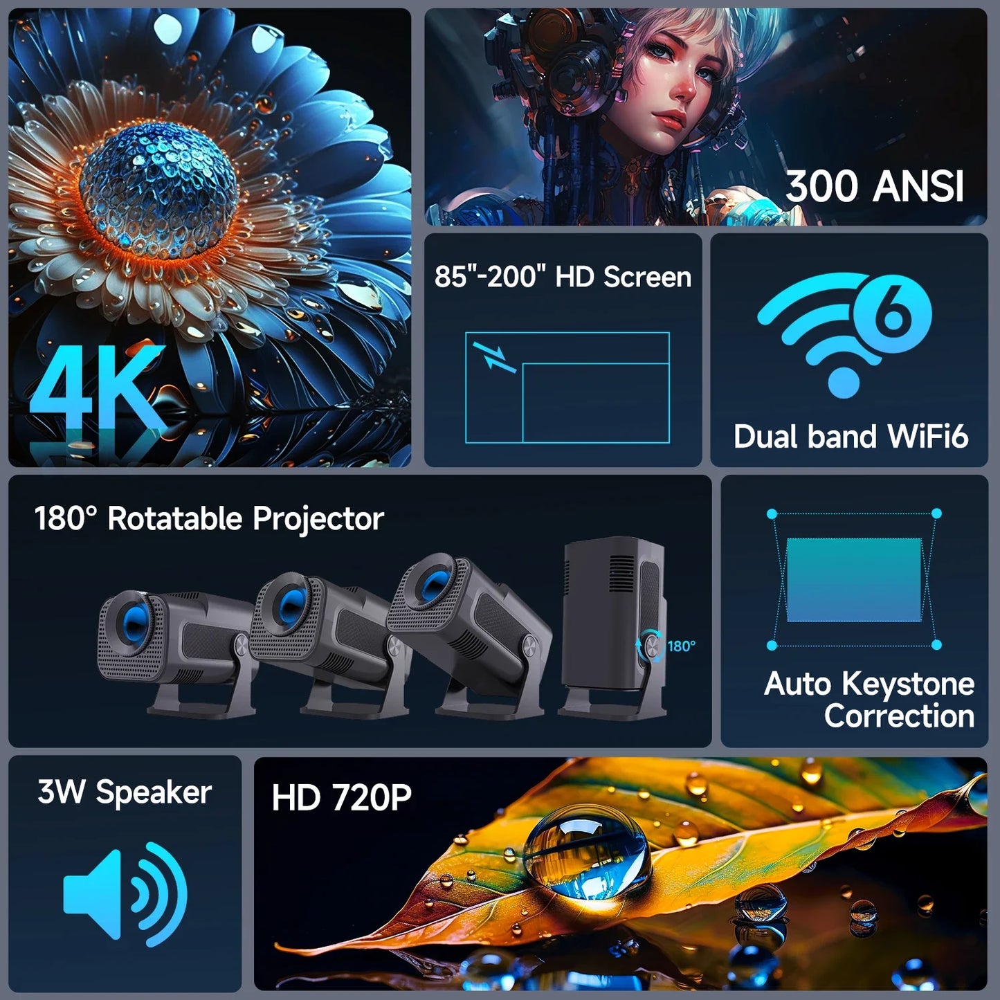 ENUOSUMA 4K Android Projector With WiFi Bluetooth 5 Outdoor