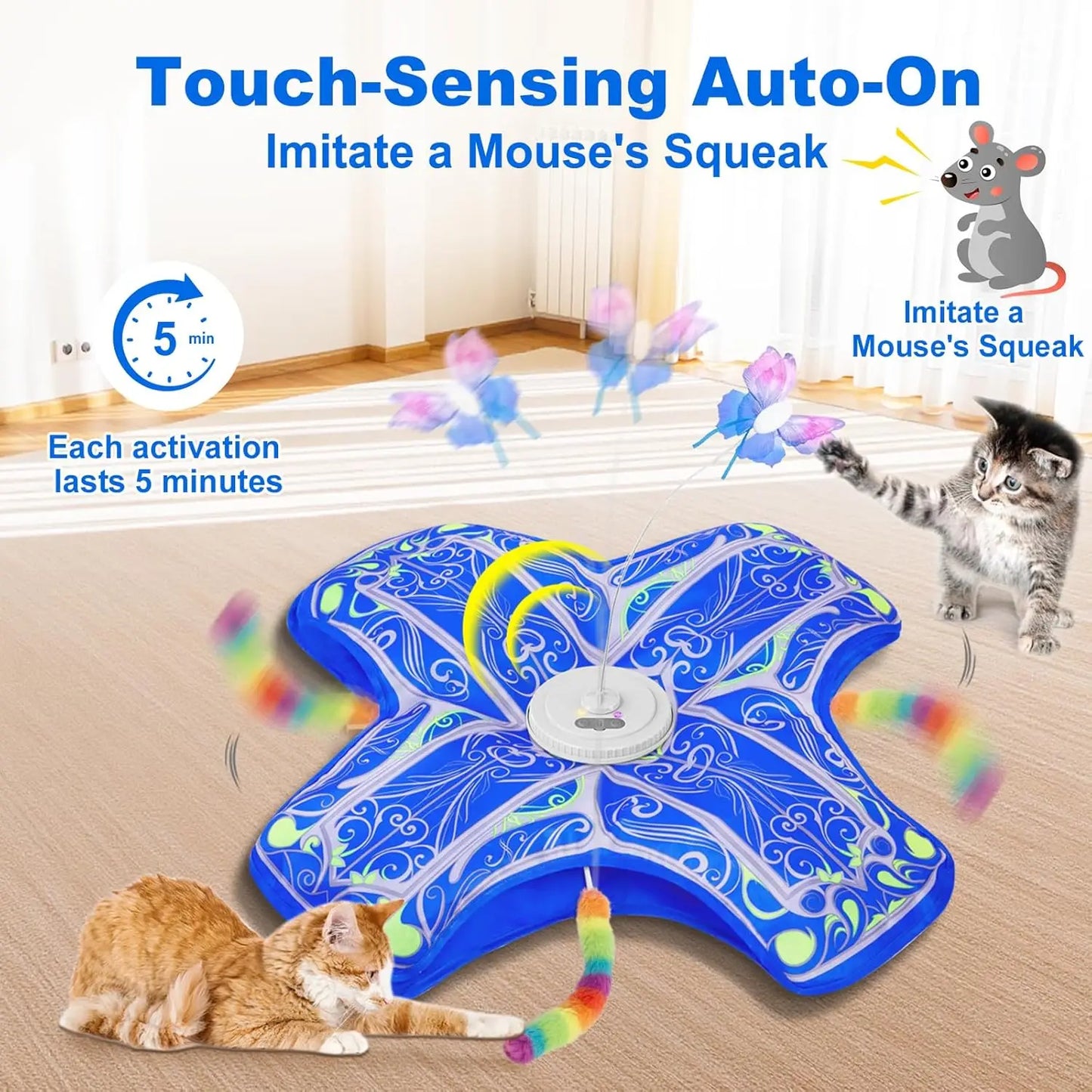 Interactive Indoor Cat Toy Rechargeable Touch Activated Hide and Seek