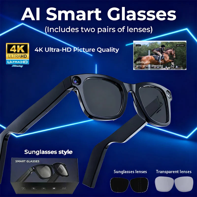 AI Smart Glasses 8MP Camera 4K Video Bluetooth 5.3 Translator