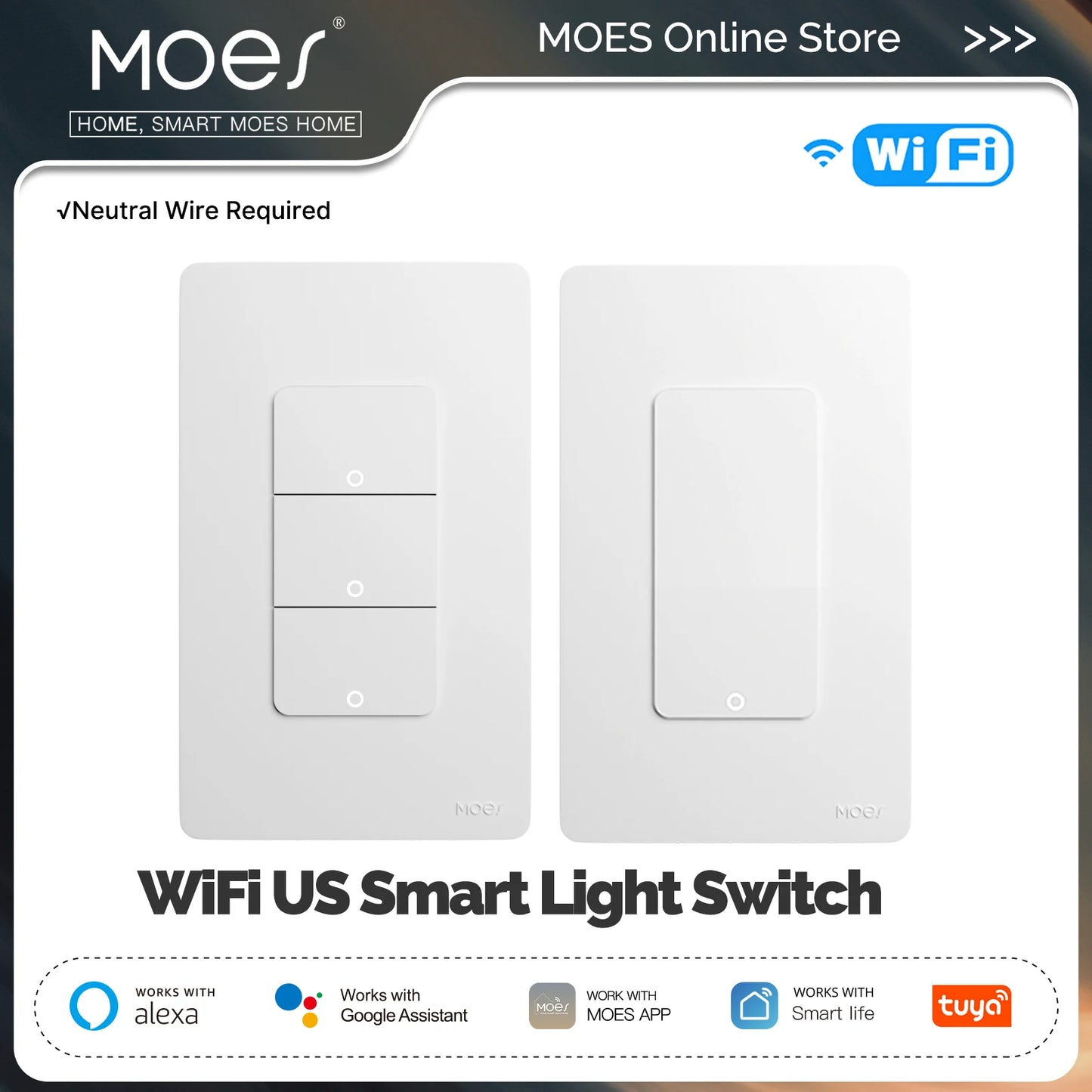 MOES Tuya WiFi Smart Light Switch US Single Push Button