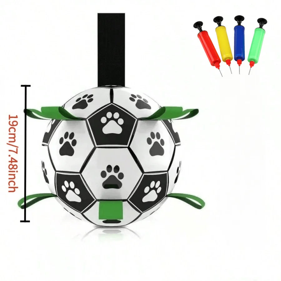 Chew Resistant Dog Ball Toy Soccer With Woven Strap Air Pump