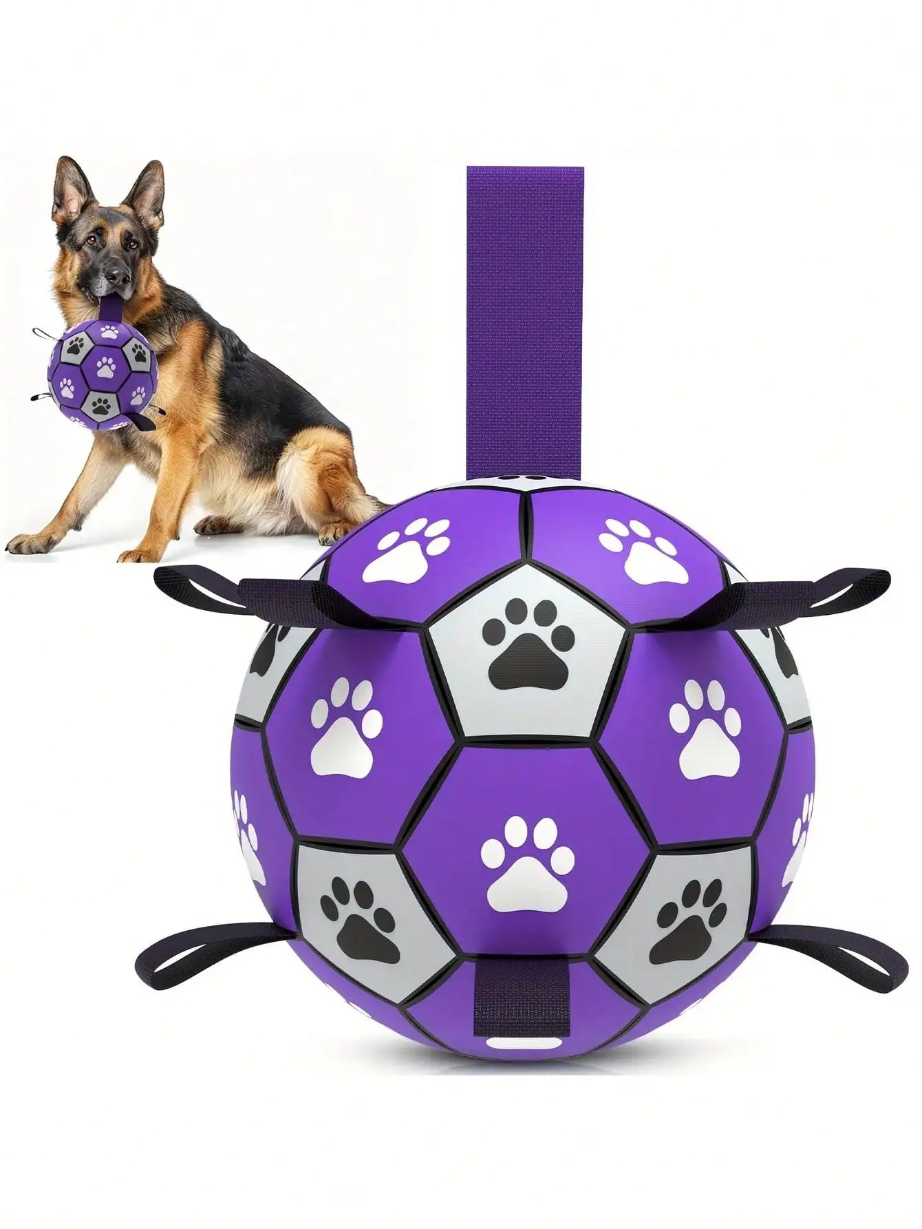 Chew Resistant Dog Ball Toy Soccer With Woven Strap Air Pump