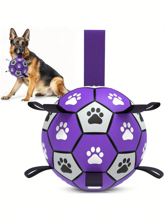 Chew Resistant Dog Ball Toy Soccer With Woven Strap Air Pump