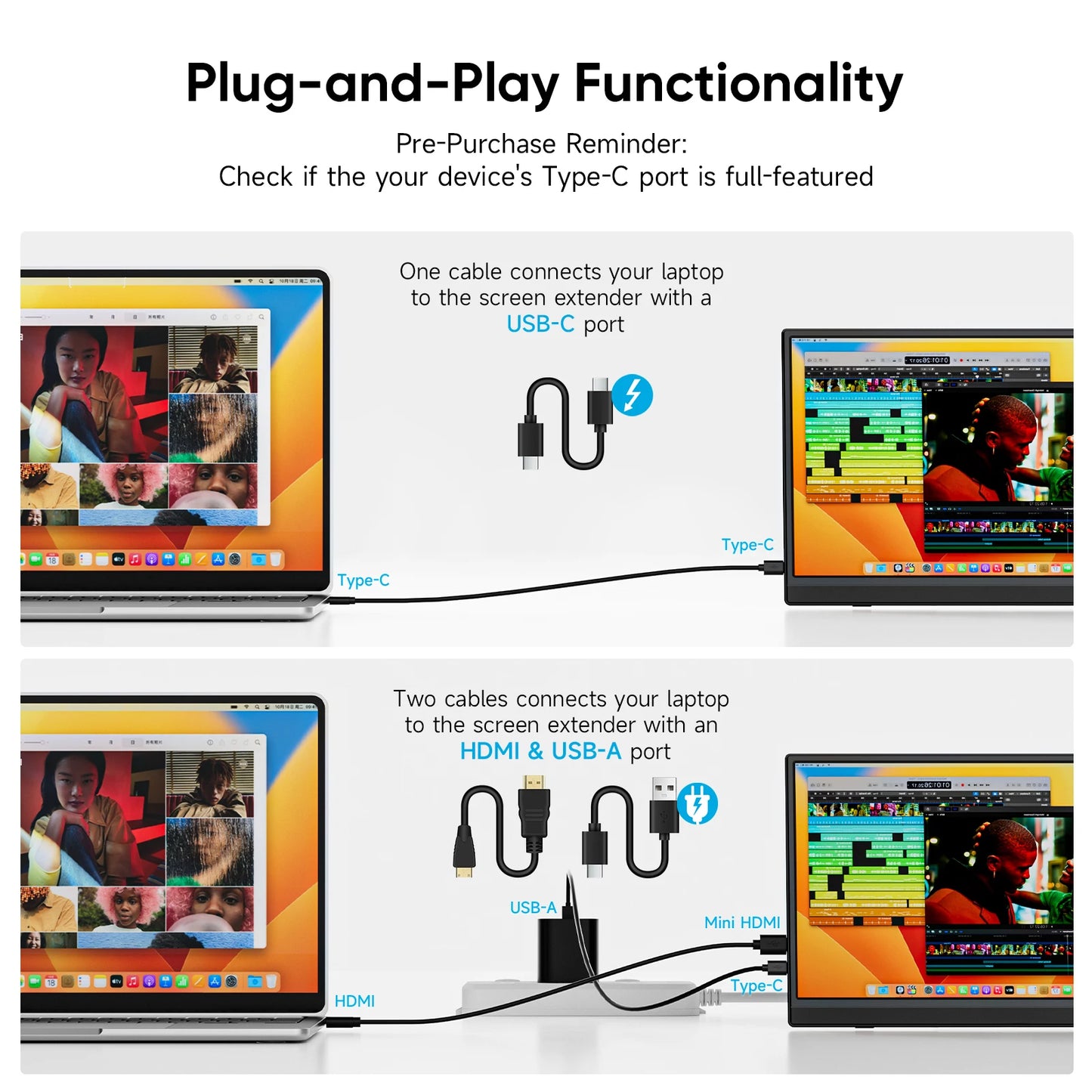 Dopesplay Portable Monitor FHD IPS External Display Plug and Play