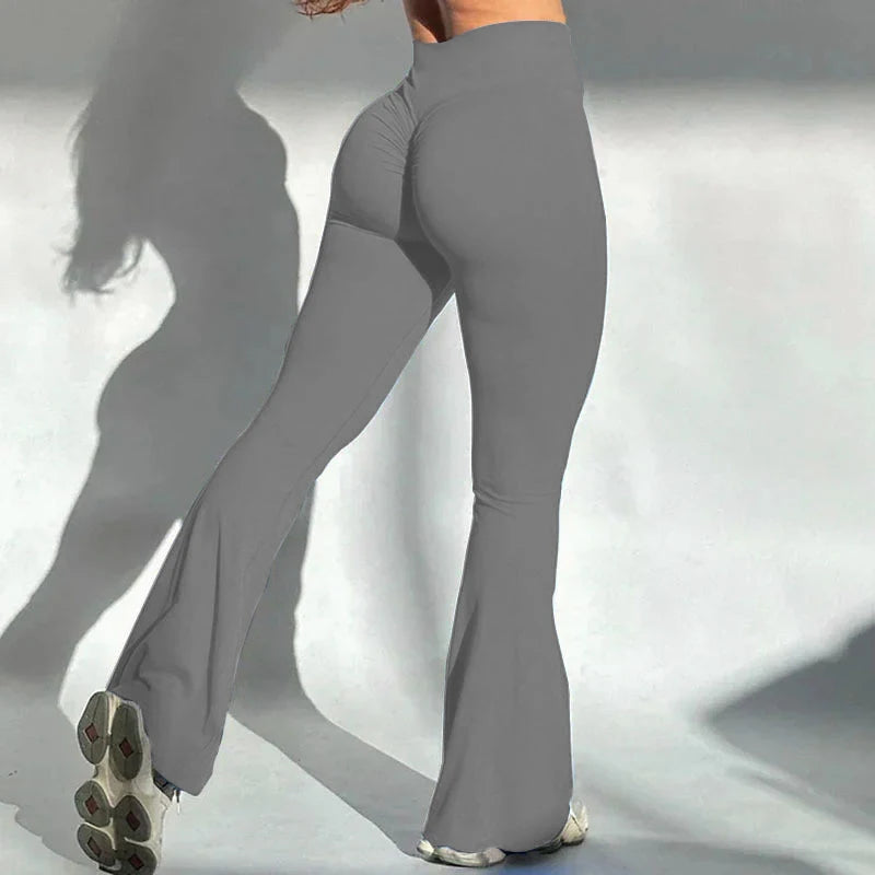Women's High Waisted Tummy Control Yoga Trousers Wide-Leg With Pockets