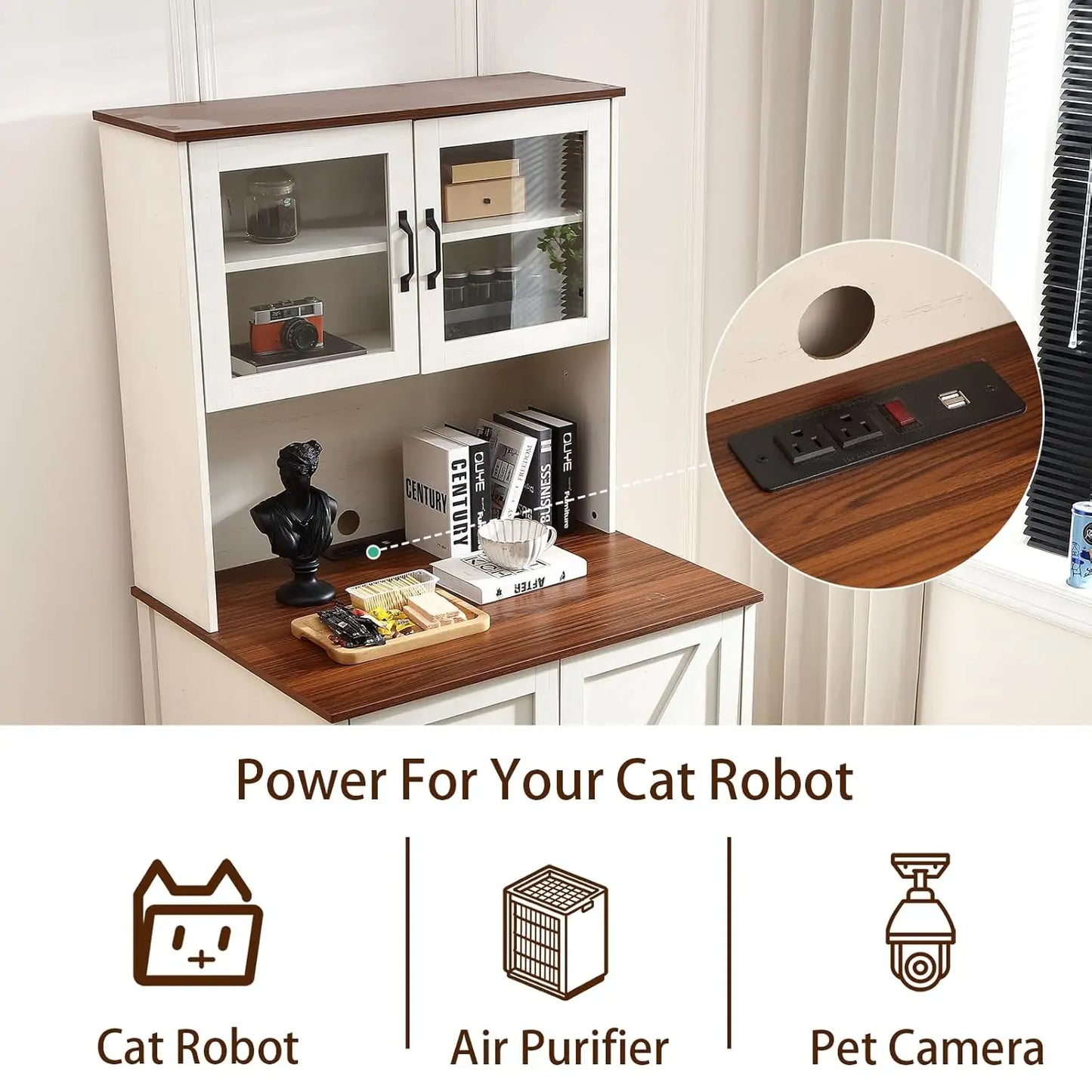 Dogproof Cat Litter Box Enclosure With LED Self Cleaning Cabinet