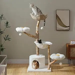 RBXC Modern Cat Tree Tower With Real Wood Branches And Flower Perches