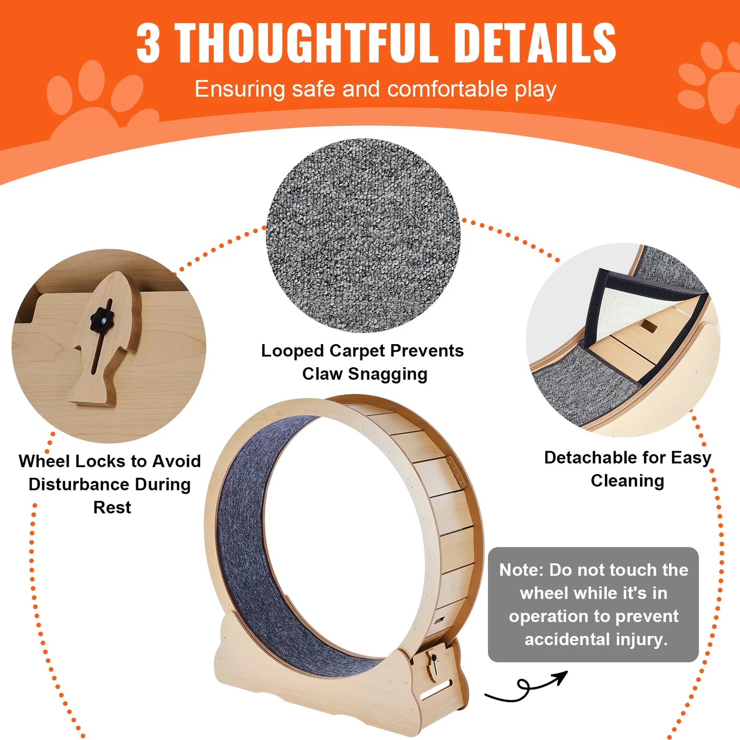 SucceBuy Wooden Cat Exercise Wheel Indoor Running Teaser With Detachable Carpet
