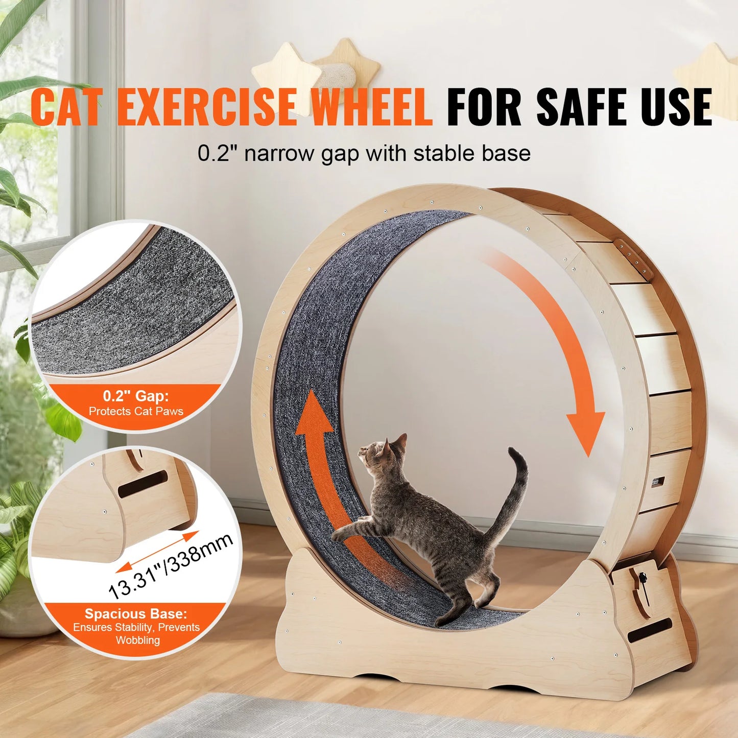 SucceBuy Wooden Cat Exercise Wheel Indoor Running Teaser With Detachable Carpet