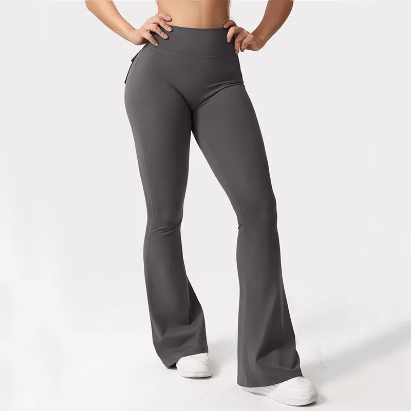 Women's High Waisted Tummy Control Yoga Trousers Wide-Leg With Pockets
