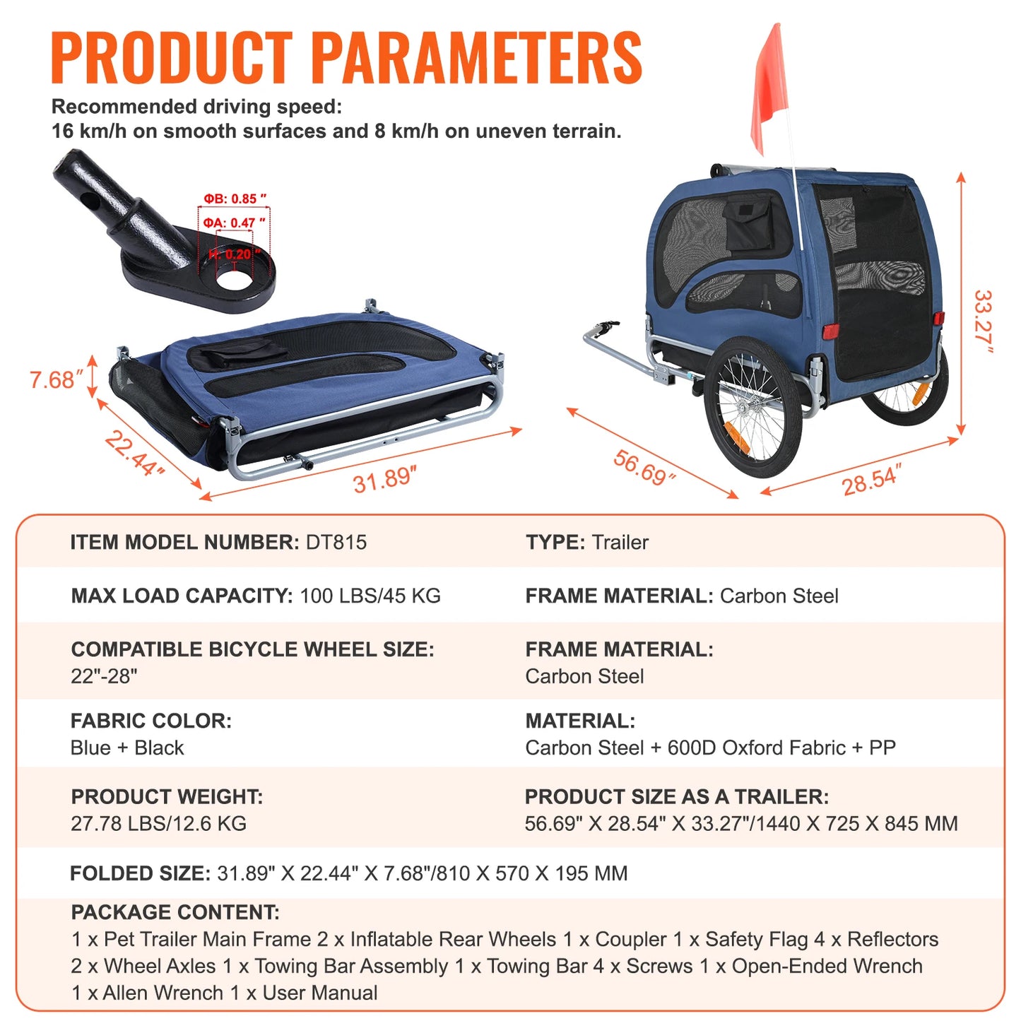 Dog Bike Trailer Carrier Collapsible With Reflectors