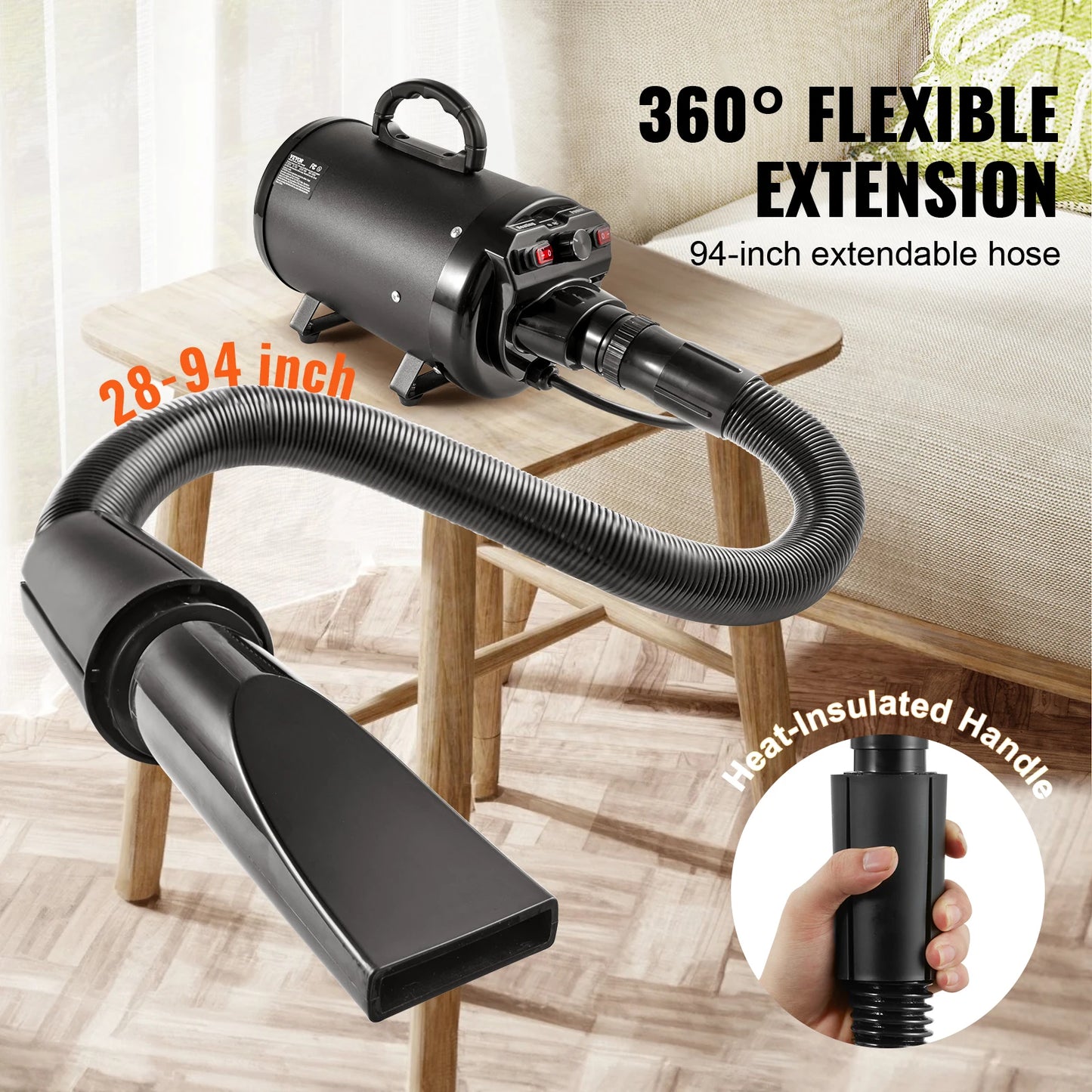 SucceBuy 2000W Dog Blow Dryer With Adjustable Speed Temperature Extendable Hose