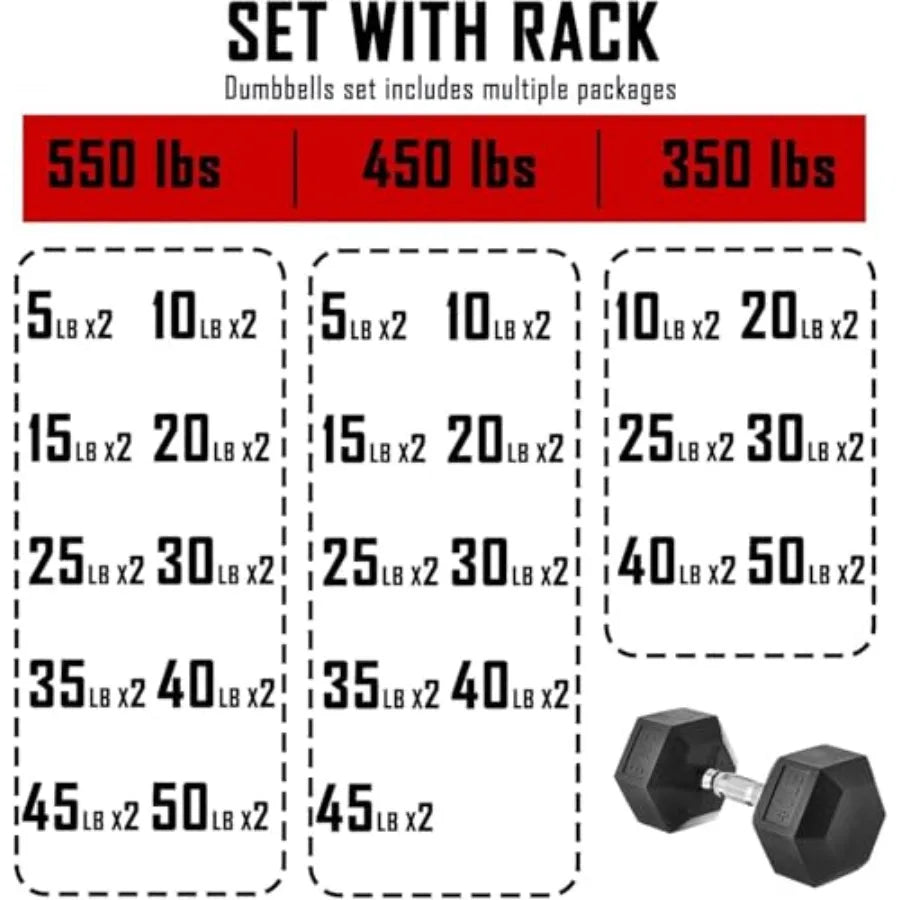 Premium Rubber Hex Dumbbell Set With Rack For Home Gym