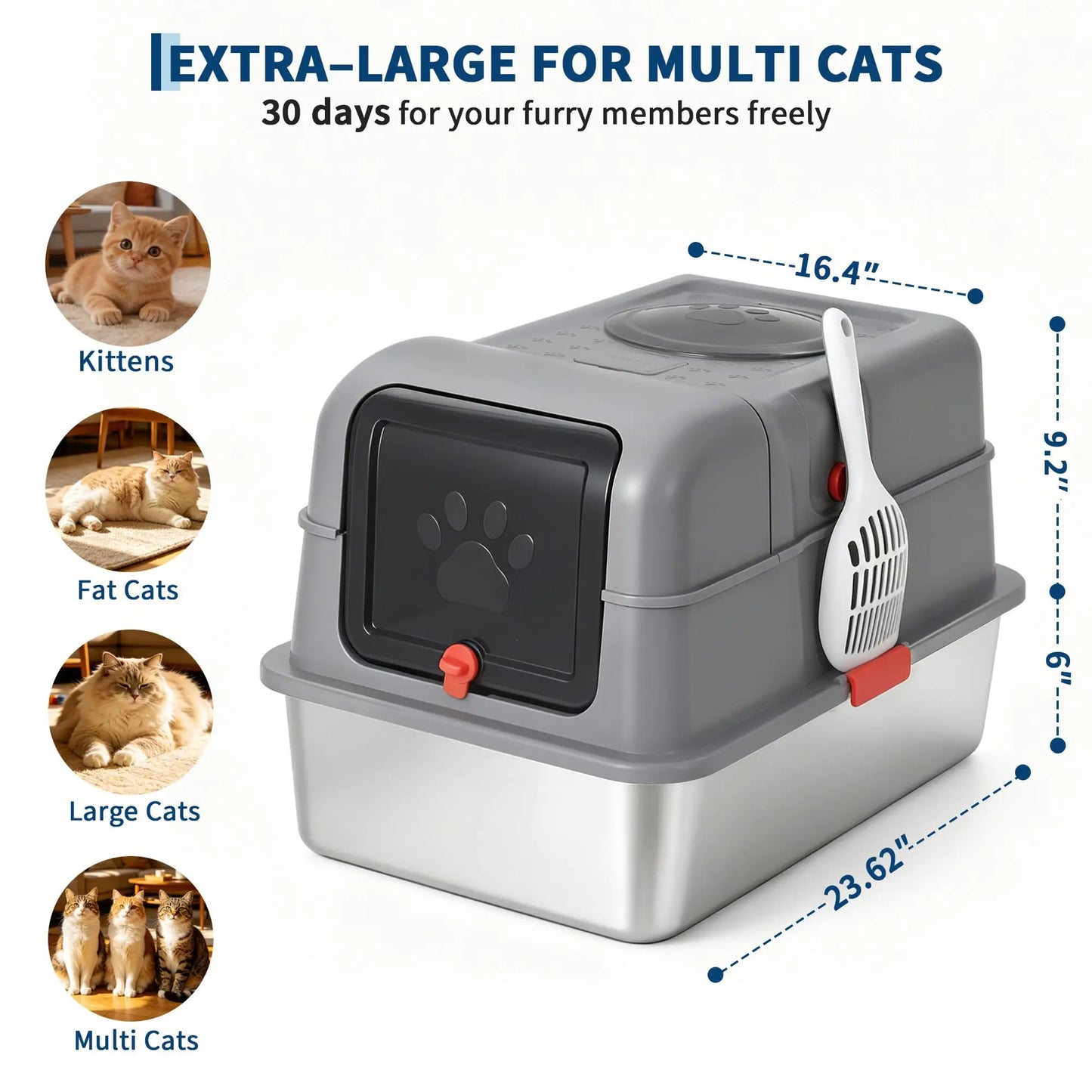 Studyset Enclosed Stainless Steel Cats Litter Box With Front Entry And Scoop
