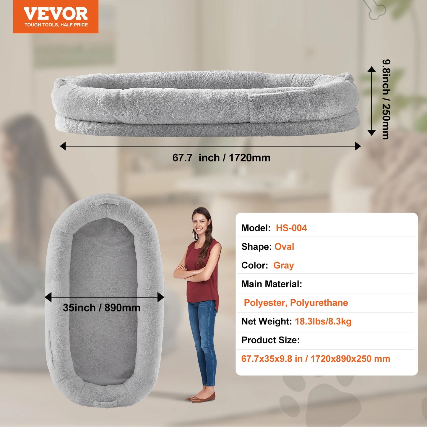 SucceBuy Orthopedic Human Dog Bed With Washable Fur Cover