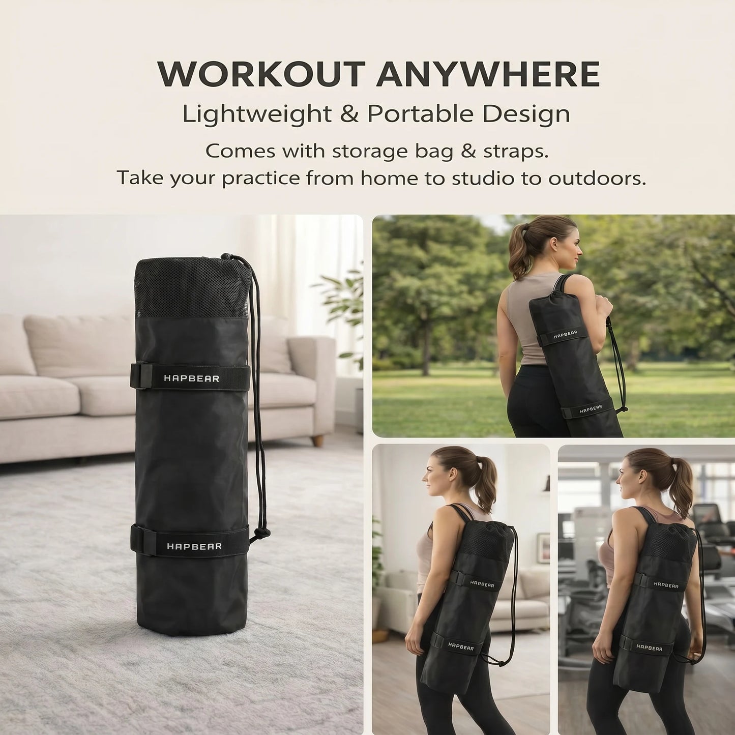HAPBEAR Extra Large Yoga Mat,48×72 Inch 6mm/8mm Thick TPE Mat,Double-Sided Non-Slip Extra Wide Fitness Mat,Portable Exercise Mat with Storage Bag & Straps for Yoga Pilates Home Gym Full-Body Workouts