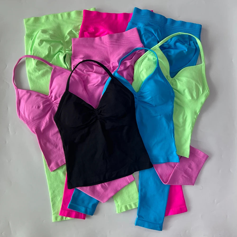 No Logo Seamless Gym Set For Women High Waist Leggings