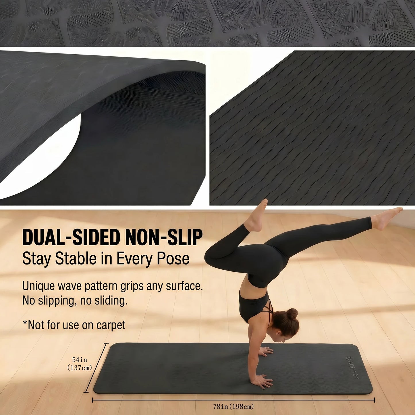 HAPBEAR Extra Large Yoga Mat,48×72 Inch 6mm/8mm Thick TPE Mat,Double-Sided Non-Slip Extra Wide Fitness Mat,Portable Exercise Mat with Storage Bag & Straps for Yoga Pilates Home Gym Full-Body Workouts