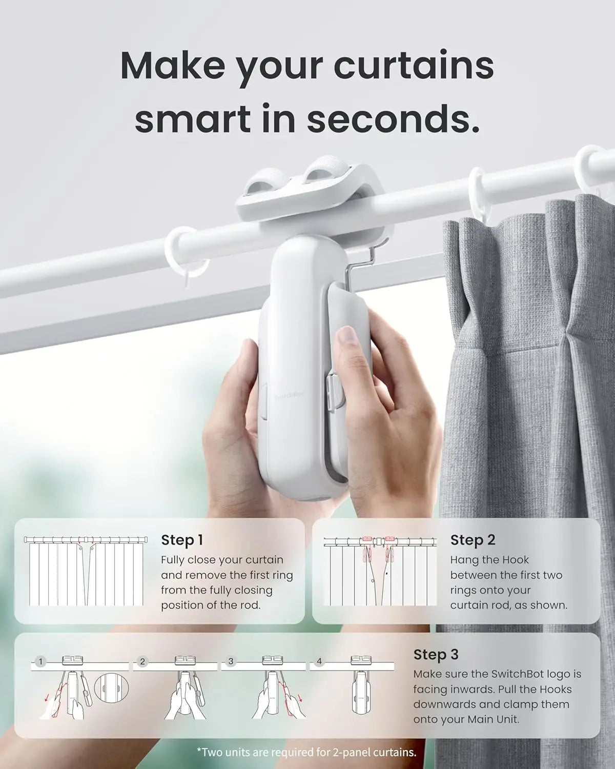 Smart Curtain Opener Three Rod Bluetooth Remote Control Wifi Smartphone Control High Performance Hub Compatible Voice Assistants