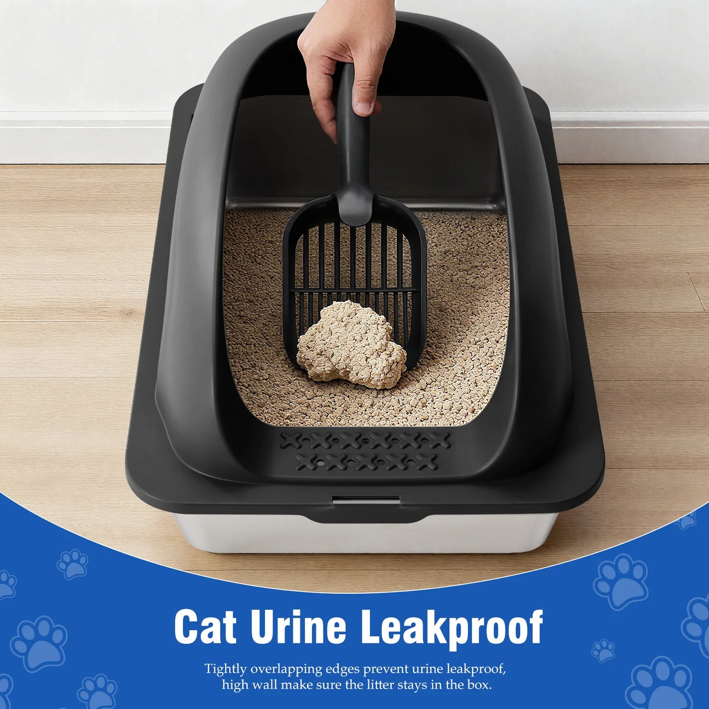 Stainless Steel Cat Litter Box With Lid Anti Leakage Mat
