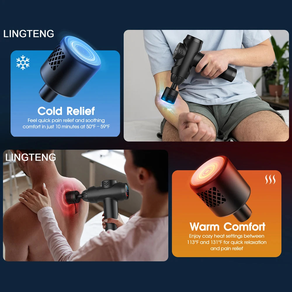 LINGTENG EM9 Massage Gun Back Neck 7 Heads Hot Cold