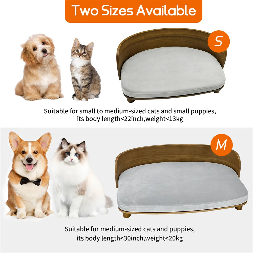 Unique Elevated Pet Sofa Wood Small Dog Couch Bed with Cushion for Puppy Kitty