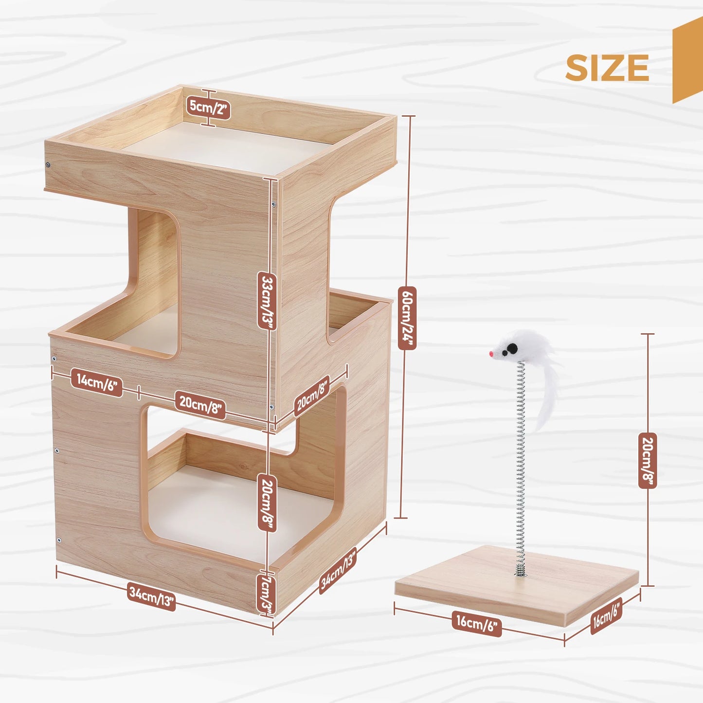 PAWZ Road Wood Cat Condo House With Scratching Pad Included