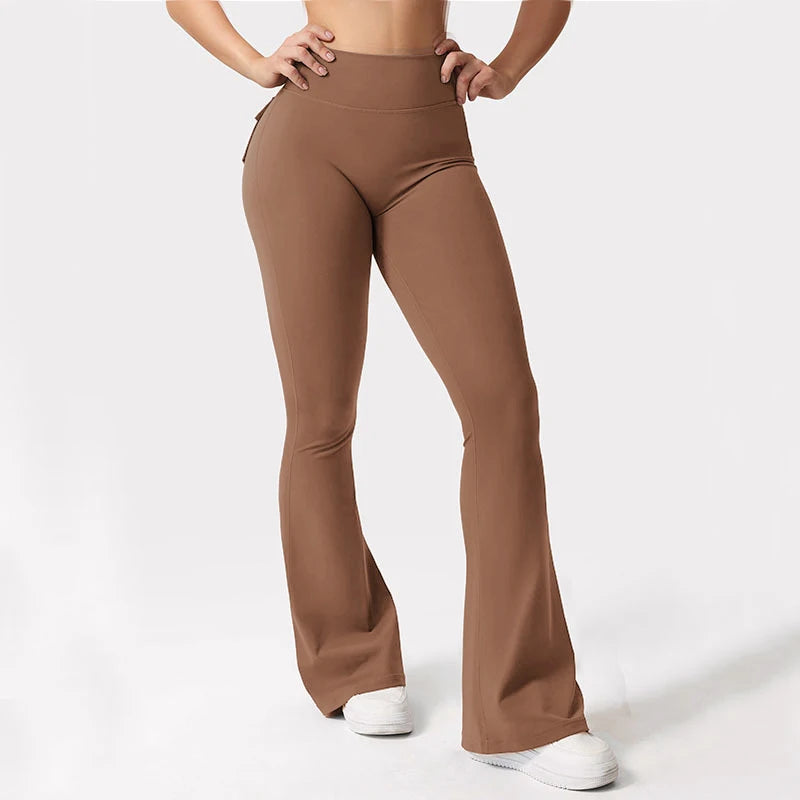 Women's High Waisted Tummy Control Yoga Trousers Wide-Leg With Pockets