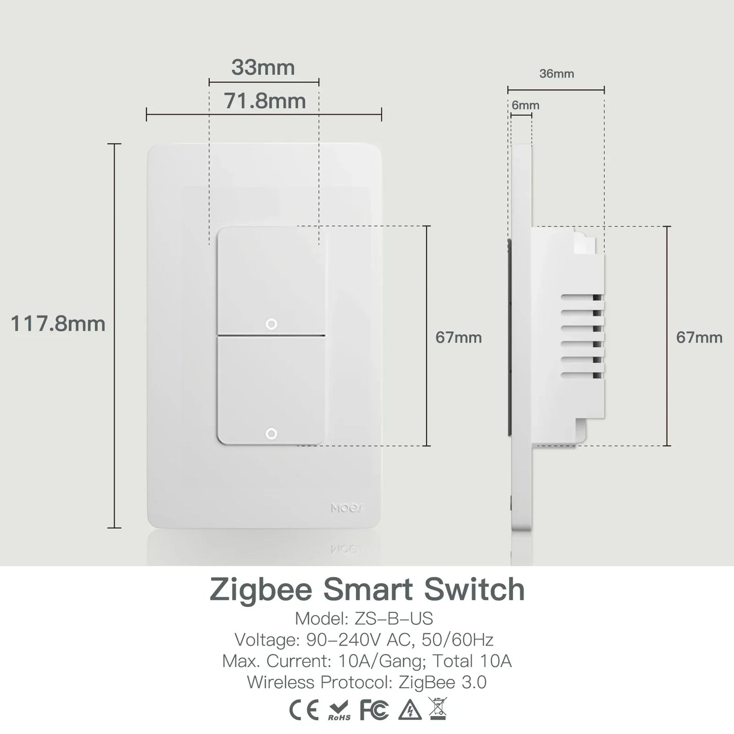 MOES ZigBee Smart Light Switch US Push Button Wall Switch