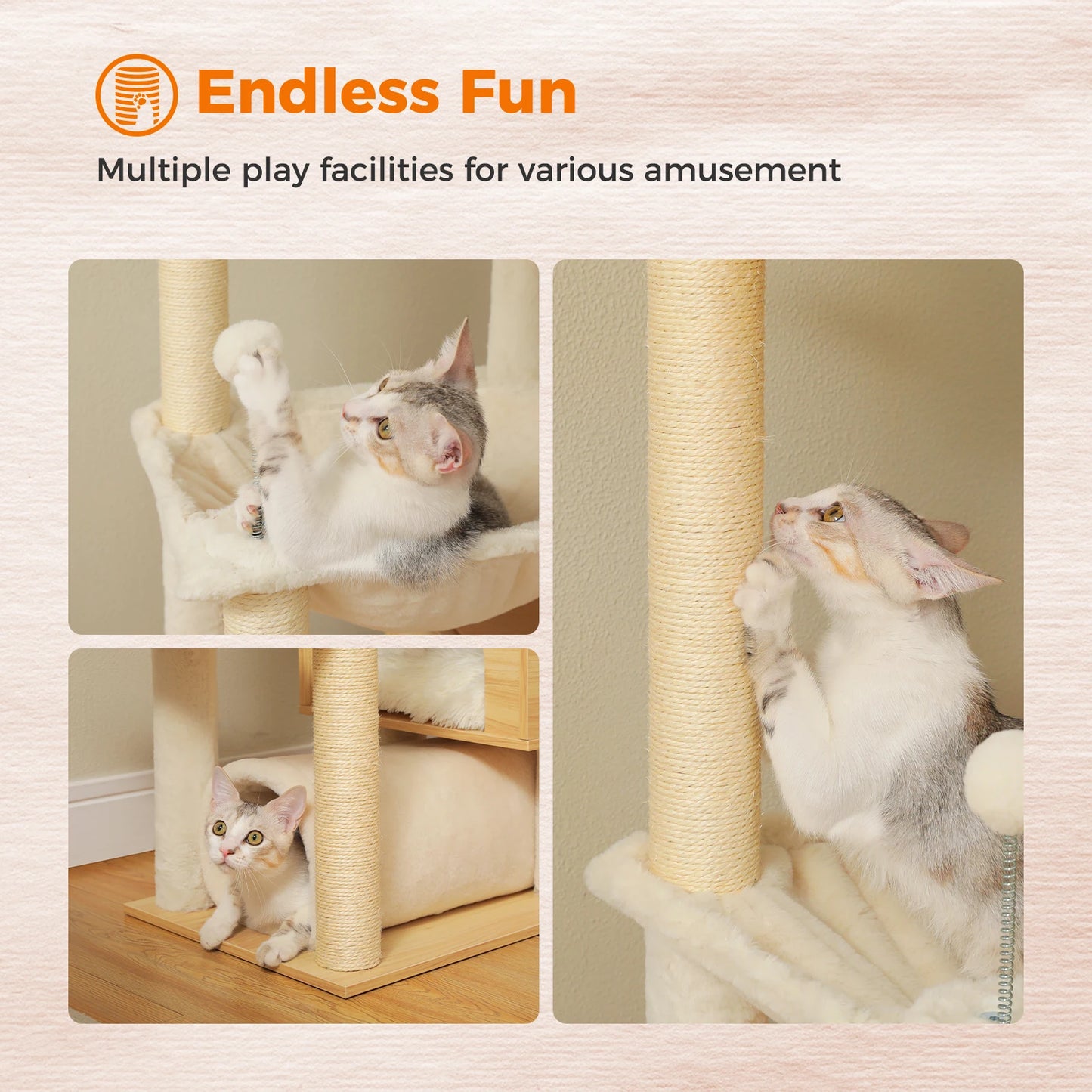 PAWZ Road Height Adjustable Cat Tree With Hammock Sisal Posts