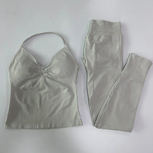 No Logo Seamless Gym Set For Women High Waist Leggings