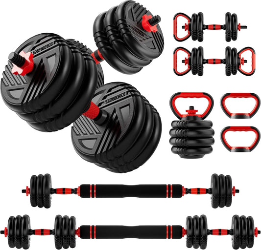 5-in-1 Adjustable Dumbbell Set Converts To Barbell And Kettlebell 10-90lbs