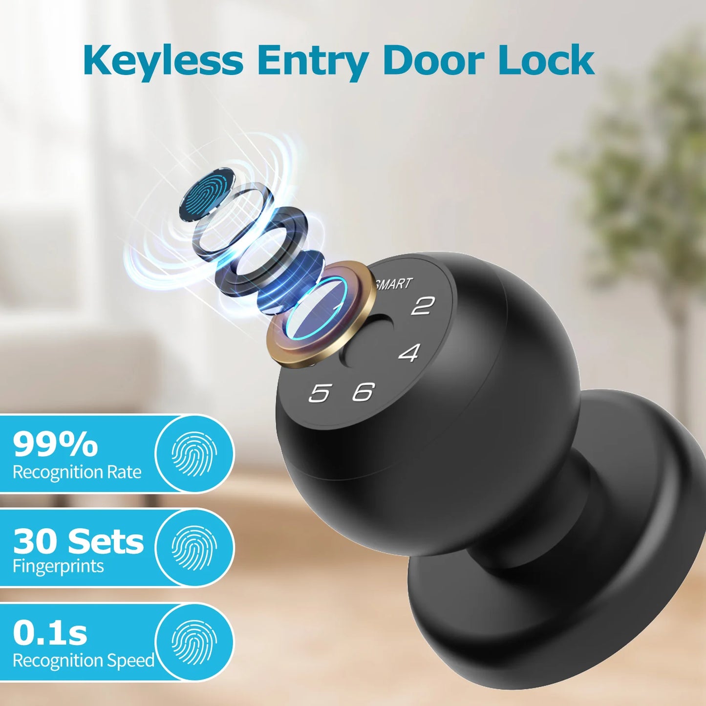 Viladepot Smart Lock Fingerprint, Passcode, App Control, Type-C Emergency Power, Indoor Door Lock